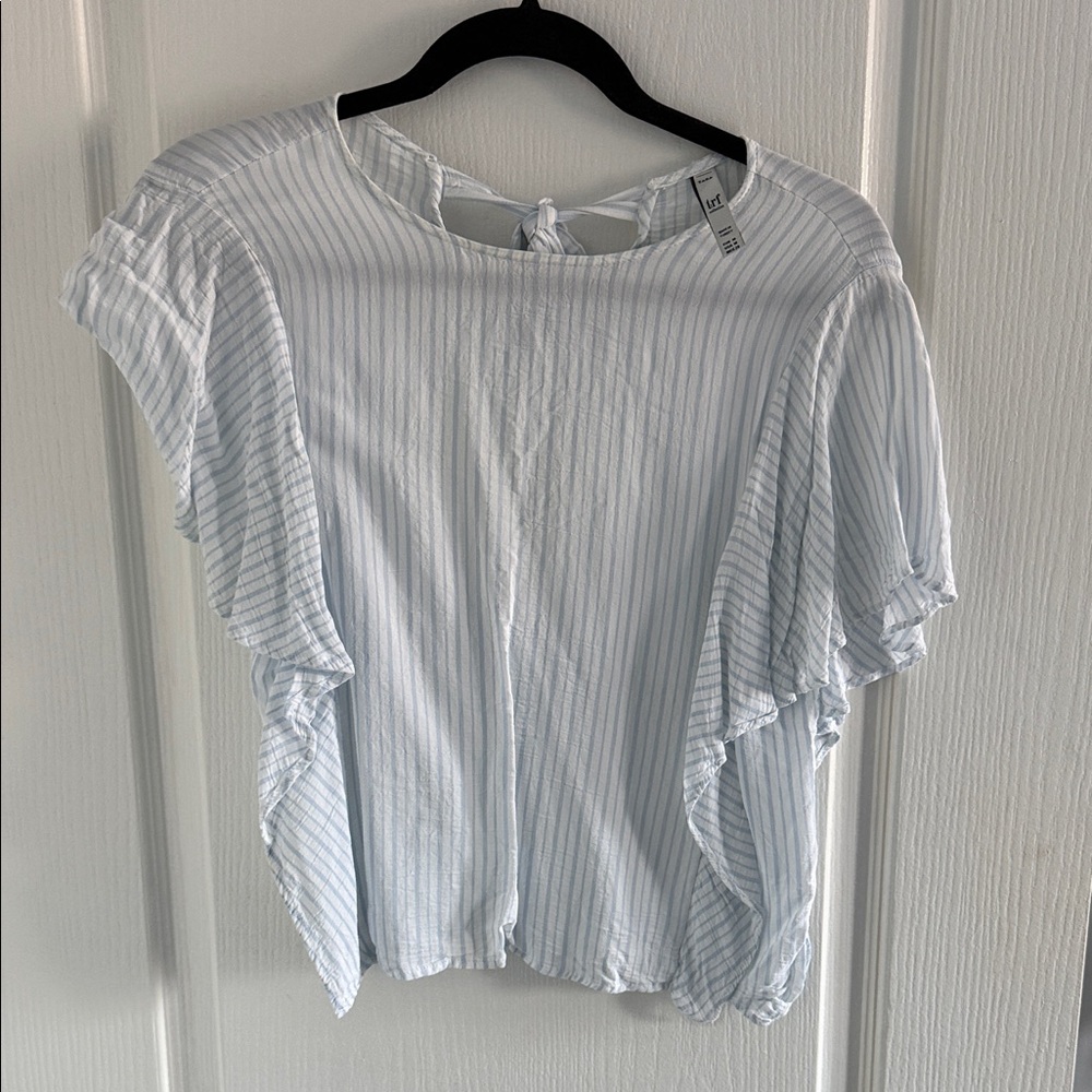 Zara Soft Blue Ruffle Sleeve Blouse
